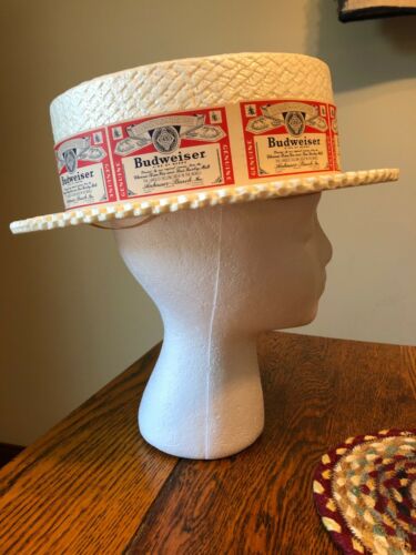 Vintage Budweiser Beer Hat Barbershop Straw Style Hat, 1967 Skimmer
