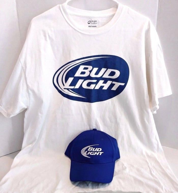 Port and Company Bud Light XL T-Shirt/One Size Fits Most Hat Bundle (2 Items)