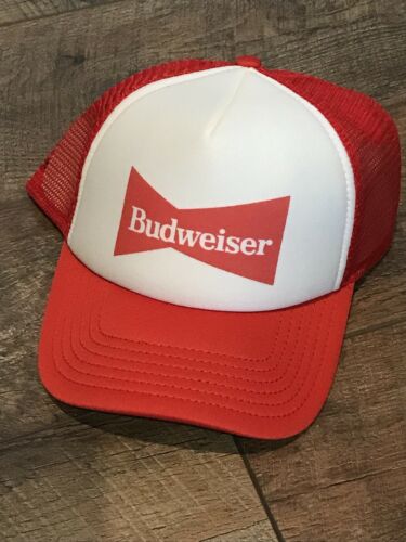 Rare Classic 80s Vintage Budweiser Beer Trucker Snapback Cap Red and White, New