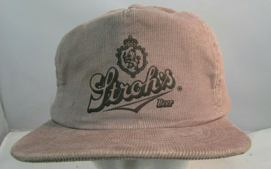 Vintage Strohs Beer Trucker Style Corduroy Hat Cap Snapback New Old Stock