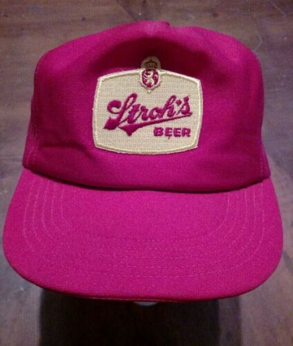 VINTAGE STROH'S BEER MESH TRUCKER SNAPBACK RED AND YELLOW HAT