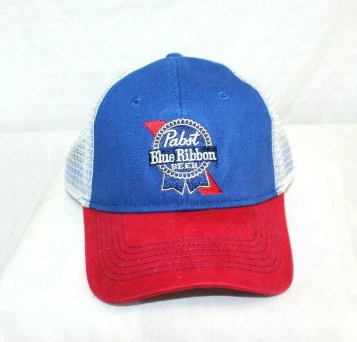 Pabst Blue Ribbon Red White & Blue Snapback  Mesh Trucker Baseball Hat (#B1)