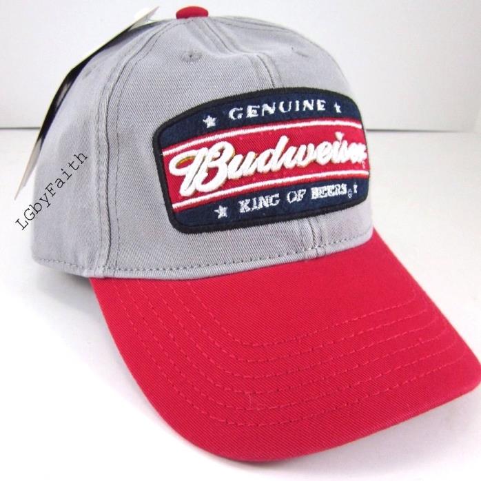 Budweiser Genuine King of Beers Hat Cap Snapback OSFA Red Gray White BRAND NEW