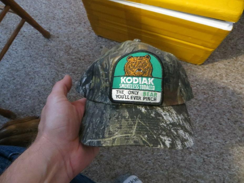 KODIAK SMOKELESS TOBACCO,THE ONLY BEAR YOU'LL EVER PINCH PATCH ON NEW CAMO CAP