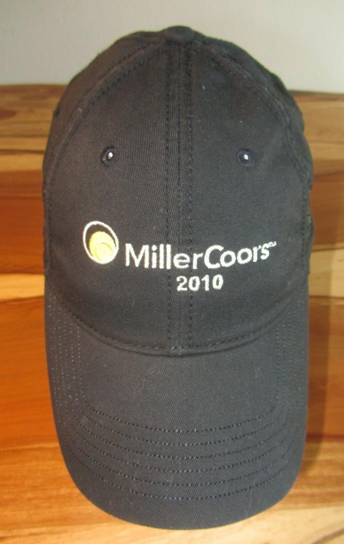 Miller Coors Mens Baseball Cap, Hat, Embroidered Hops, Black, Strapback, EUC