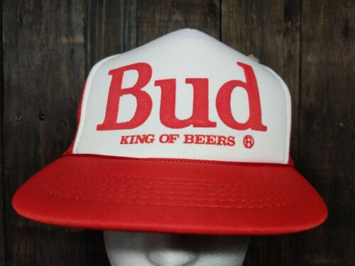 Vintage New Red Bud Budweiser Old Logo Mesh Snap Back Trucker Baseball Hat Cap
