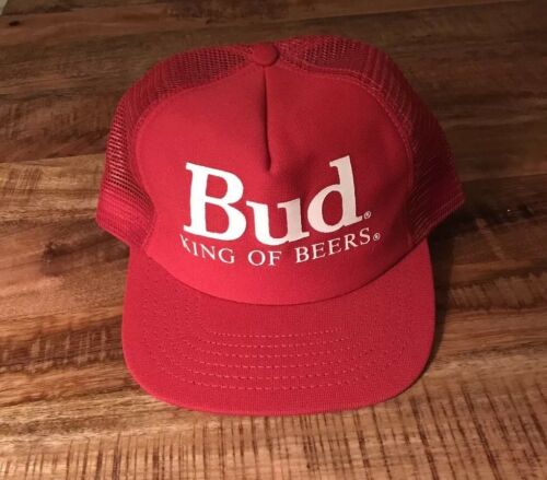 Vintage Budweiser Bud King Of Beers Red Snapback Trucker Hat Made In USA