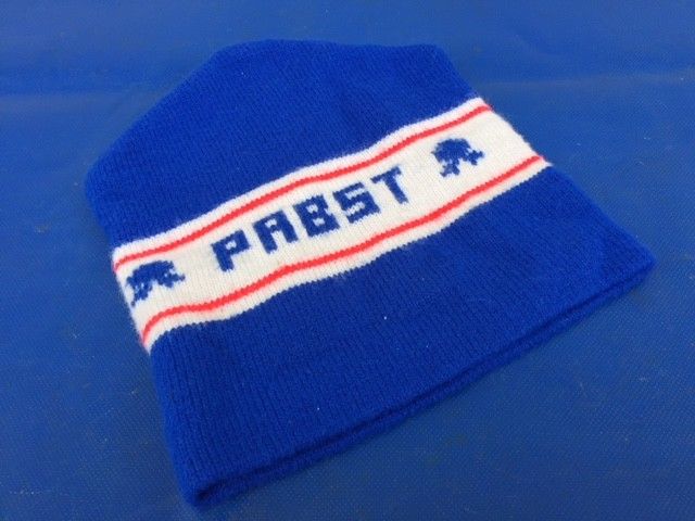 Vintage Pabst Blue Ribbon PBR Beer Logo Blue Red Winter Knit Beanie Stocking Cap