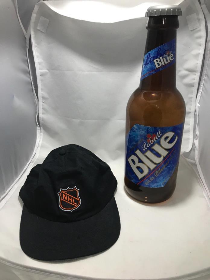 Labatt Blue Pilsener Beer NHL Hockey Hat + Labatt Blue XL Beer Bottle Coin Bank