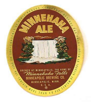 IRTP Minneapolis Brewing Co MINNEHAHA ALE beer label MN 12oz Max 4.0% ABW