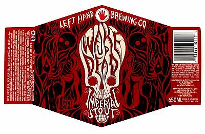 Left Hand Brewing WAKE UP DEAD beer label with logo CO 650ml Amsterdam Export