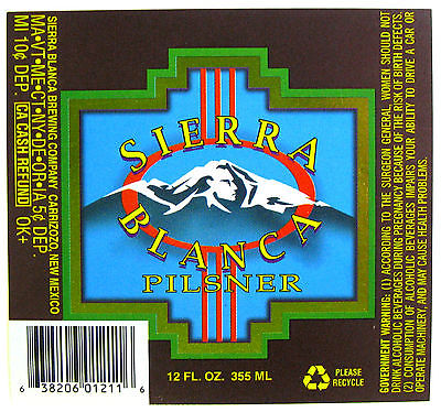 Sierra Blanca Brewing SIERRA BLANCA PILSNER beer label NM  12oz