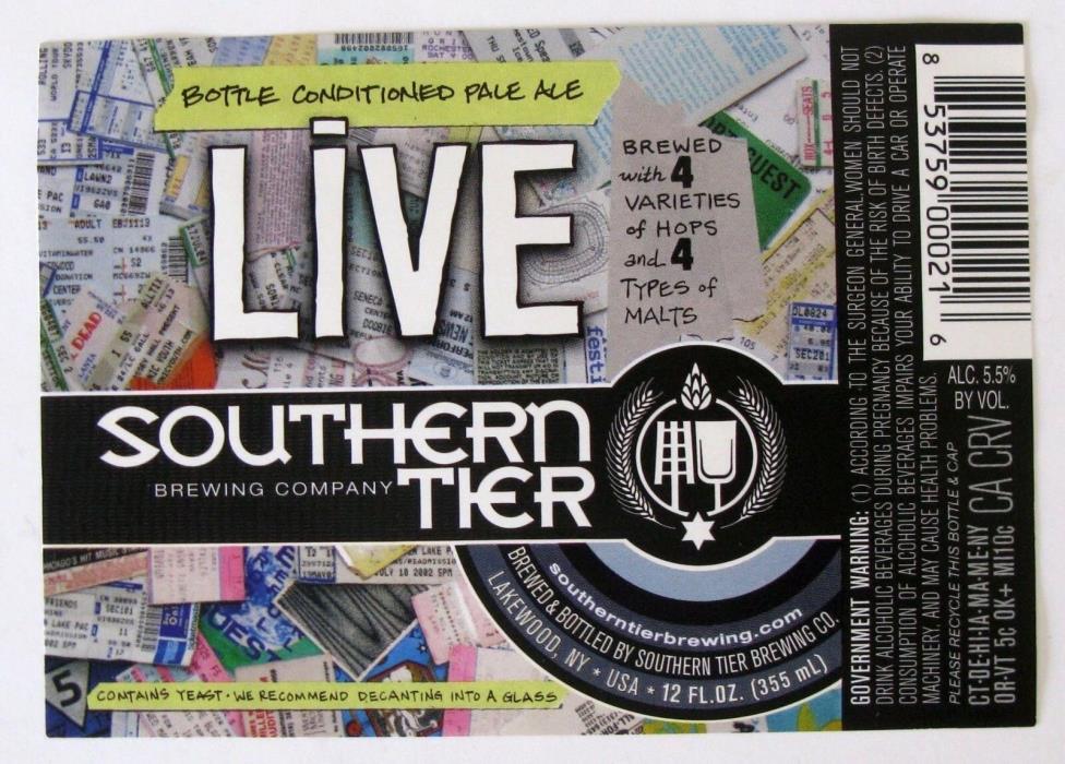 Southern Tier Brewing LIVE - PALE ALE beer label NY 12oz - STICKER