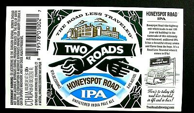 Two Roads Brewing HONEYSPOT ROAD IPA beer label CT 12oz