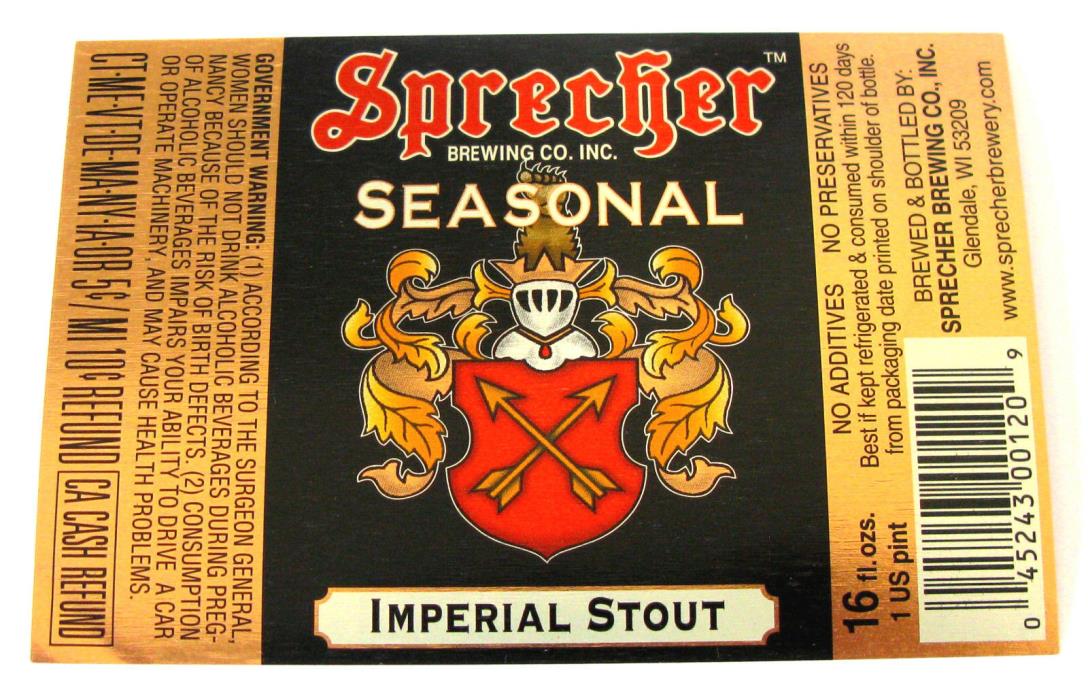 Sprecher IMPERIAL STOUT beer label WI 16oz