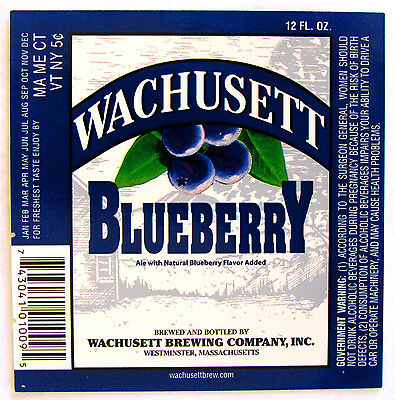 Wachusett Brewing WACHUSETT BLUEBERRY beer label MA Var #2 No bottle dates