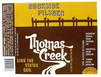 Thomas Creek DOCKSIDE PILSNER  beer label SC 12oz with ABV and CRVs