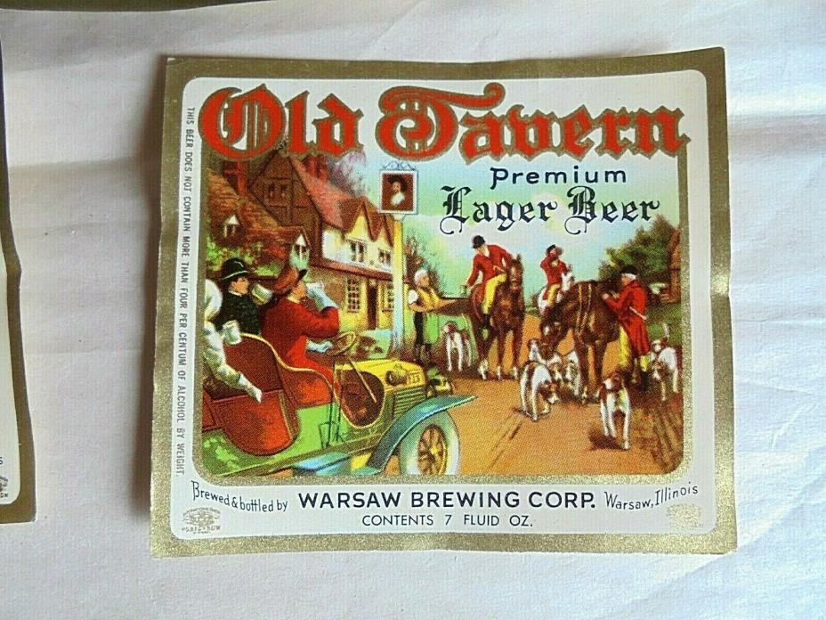 Lot of 8 Vintage Old Tavern Lager Beer Warsaw Illinois Beer Bottle Labels