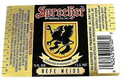 Sprecher Brewing HEFE WEISS beer label WI 16oz Var #3 Best within 90 days