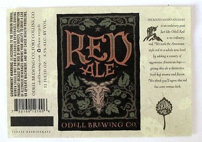 Odell Brewing RED ALE beige beer label CO 12 oz  with colored bottling date bar
