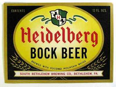 South Bethlehem HEIDELBERG BOCK BEER label PA 12oz