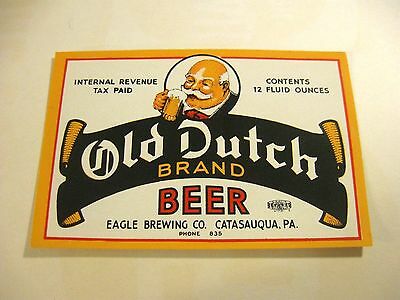 VINTAGE IRTP OLD DUTCH BEER 12 OZ BOTTLE LABEL EAGLE BREWING CO CATASAUQUA PA