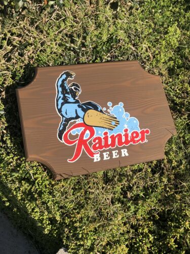 Rainier Beer Bar Wood Snowboarding Pub Man Cave Sign Mirror
