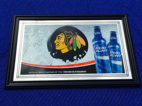 Chicago Blackhawks Bud Light NHL Hockey Beer Bar Pub Man Cave Mirror  