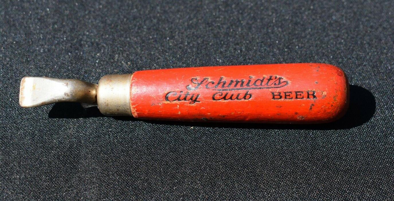 vtg 30's SCHMIDT'S City club BEER bottle OPENER wood handle St. Paul Minnesota