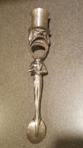PROHIBITION FIGURAL TWO SIDED BOTTLE OPENER SPOON & SHOT CUP GLASS BARWARE