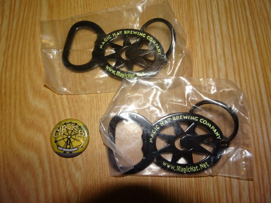 2 New Magic Hat Brewing Company Bottle Opener Keychains & 1