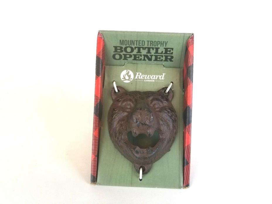 Reward Lodge Mounted Trophy Grizzly Black Bear Head Bottle Opener Cast Iron New
