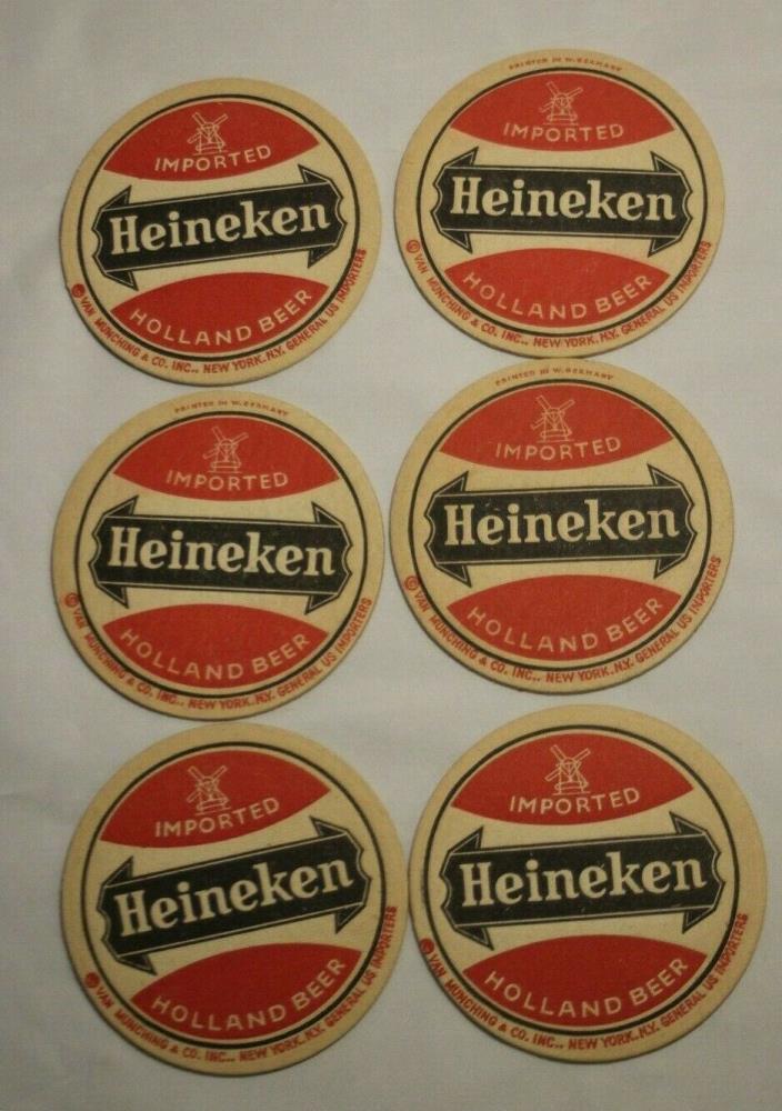 Heineken Holland Imported Beer West W. German 6pc Vintage Coasters Van Munching