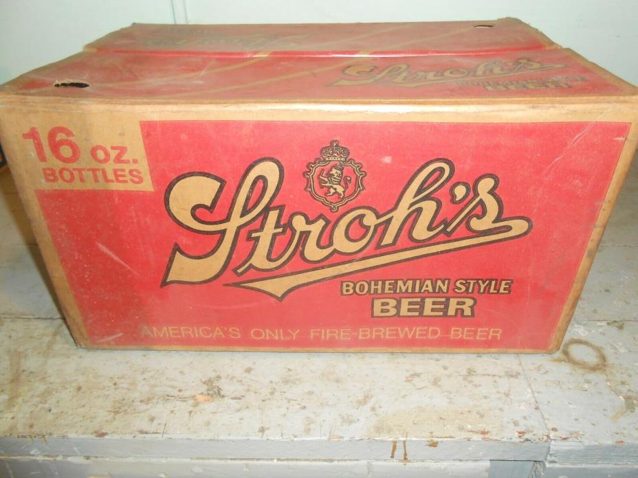 Vintage 1980 STROH'S Bohemian Style Beer Empty Cardboard Bottle Case Waxed Box