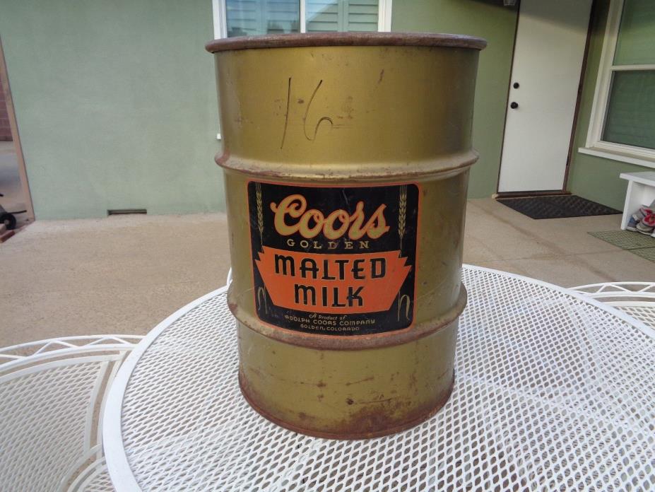 VINTAGE COORS LABELED MALTED MILK  CAN DRUM LARGE PROHIBITION ERA