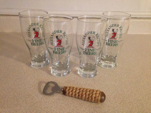 Set Of 4 Alexander Keith's Beer Glasses With Maritime Robe Bottle Opener