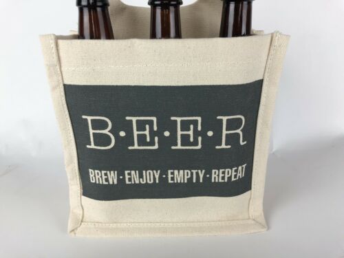 New Sturdy Canvas 6 Pack Beer or Bottle Holder Brew Craft Artisan Beer Tote