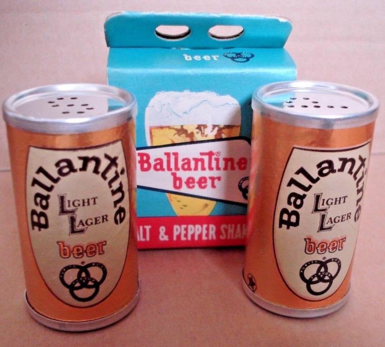 Vintage BALLANTINE Beer Salt & Pepper Shakers w/ Original Box - Never Used
