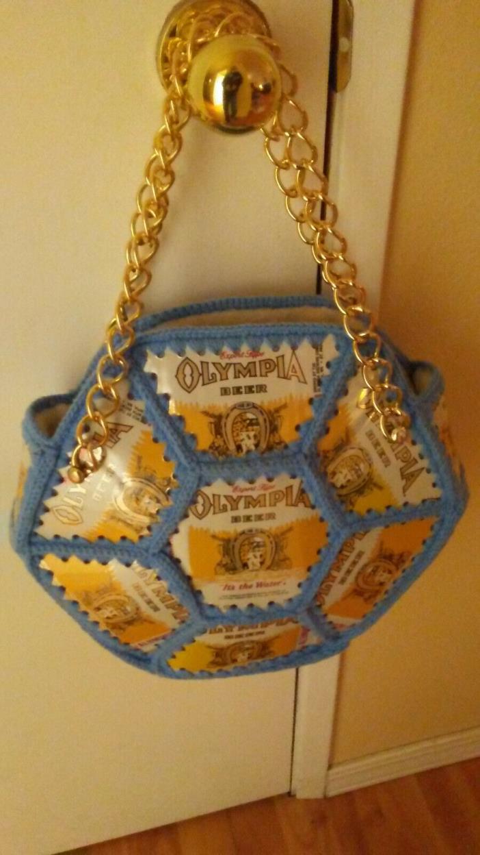 Vintage 1970s olympia beer Crochet Real Beer Can bag Unique Cool One Of a Kind
