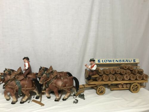 Rare 1920’s Lowenbrau Beer Advertising Horse Wagon Men Barrels