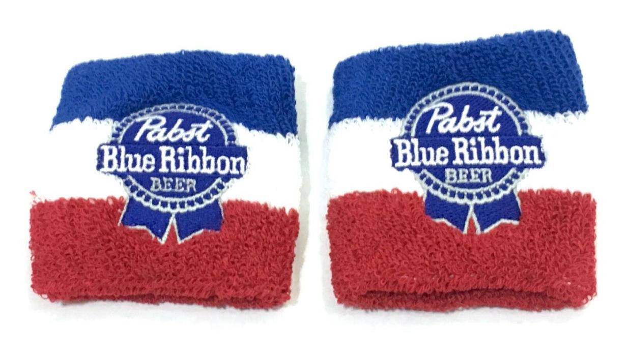 PBR Pabst Blue Ribbon Beer Armband LOT OF 2  Sweatband Embroidered Wristband NIP