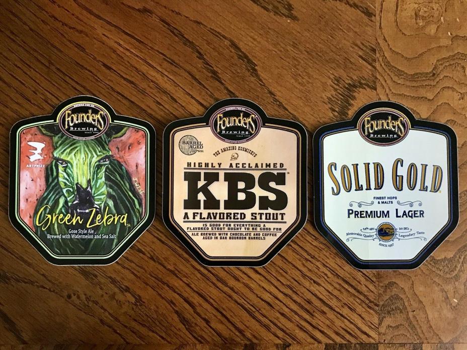 Set of 3 FOUNDERS BREWING Green Zebra, KBS & Solid Gold Stickers Grand Rapids MI