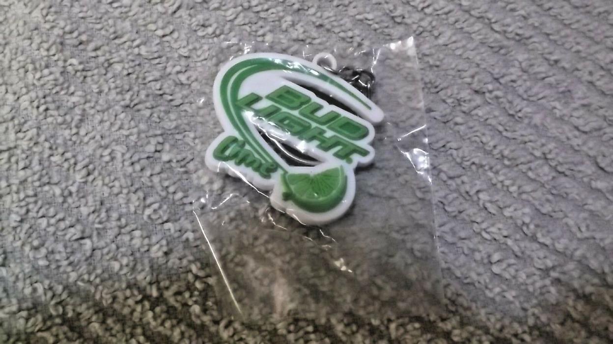 Bud Light Lime Silvertone Metal & Rubber Key Chain Ring - NOS