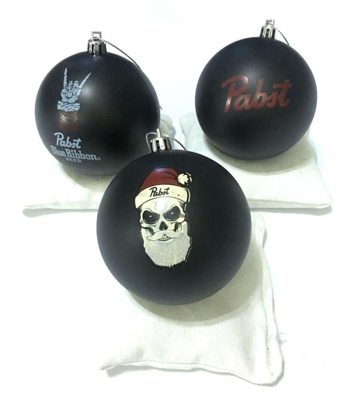 Pabst Blue Ribbon Beer PBR SET OF 3 Ornament Decoration Balls Halloween Skull JM