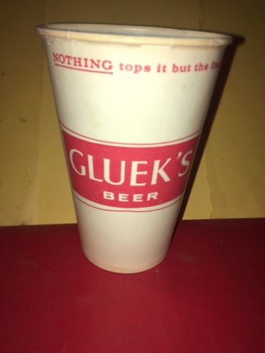 Gluek's Beer 18oz Paper Cup Glass Advertising Sign Minneapolis Brewing Minnesota