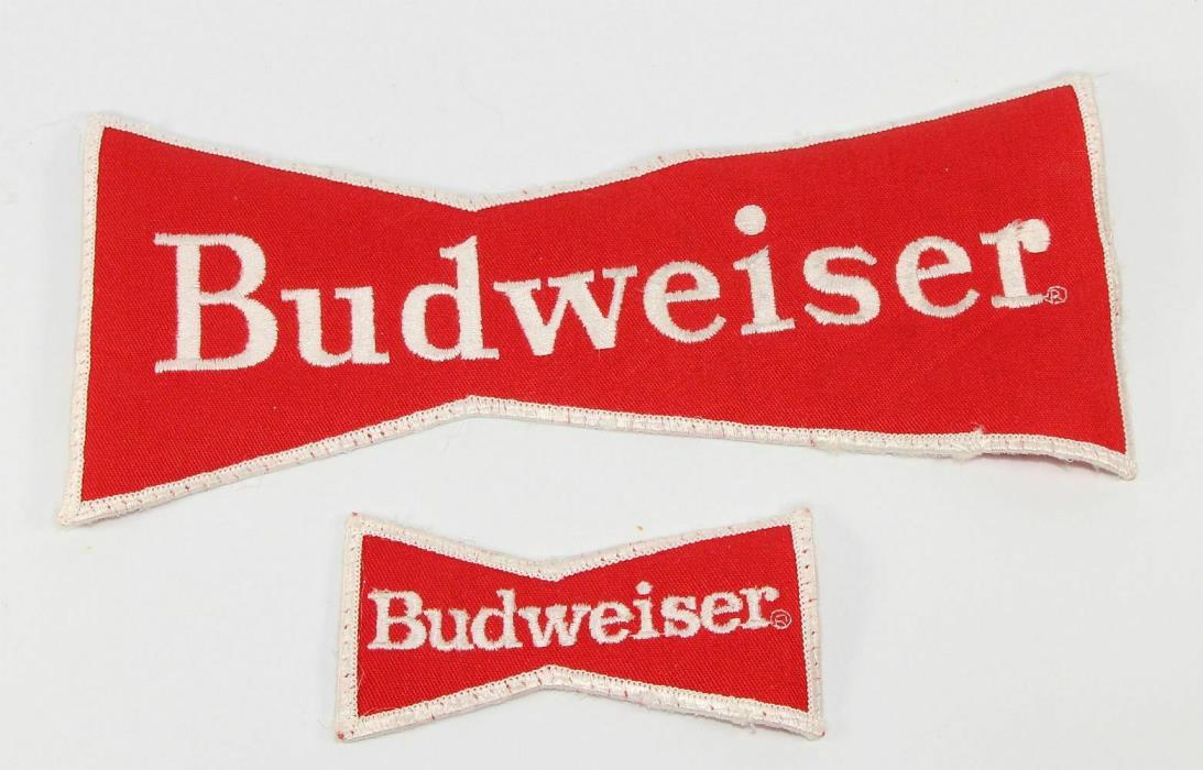 2 GREAT VINTAGE BUDWEISER BEER FABRIC PATCHES FOR HAT JACKET OR SHIRT