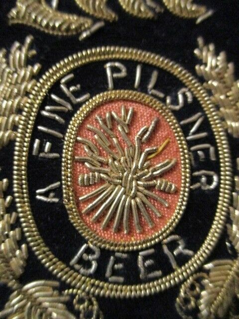 Miller LITE A Fine Pilsner Beer BLAZER BADGE gold bullion embroidery ~ PIN BACK