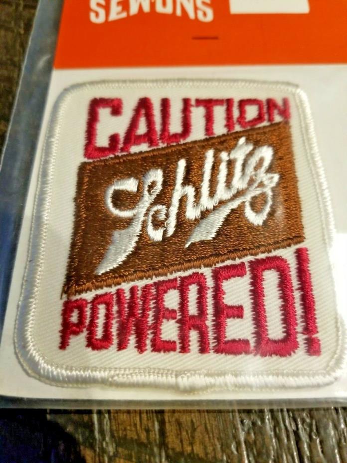 NOS CAUTION SCHLITZ POWERED BEER PATCH EMBROIDERED SEW ON