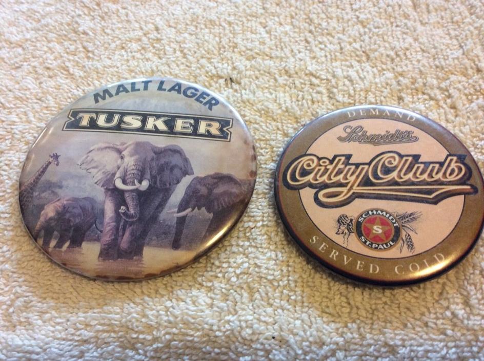 Tusker Malt Lager Pin Pinback Button elephant giraffe + Schmidt City Club lot