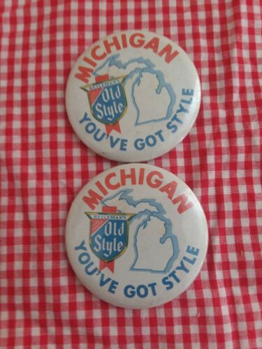 Vintage Lot Of 2 Old Style Beer Button Pin Michigan